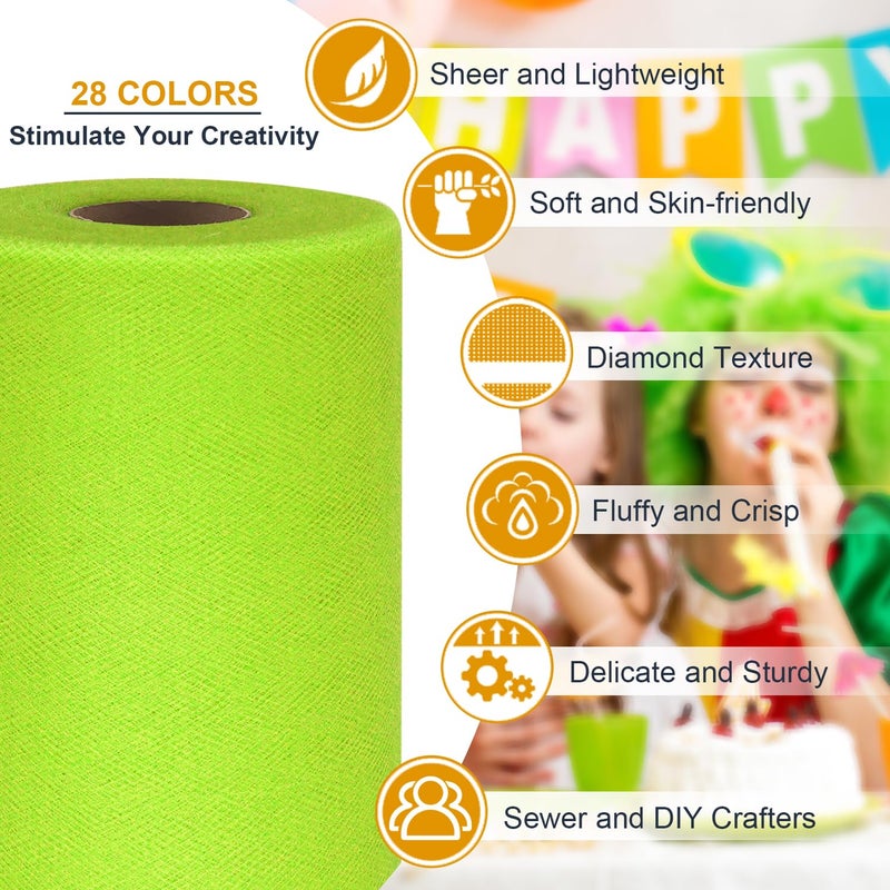 Ableme Deco Tulle Fabric Roll 6 Inch by 100 Yards (300 ft) Tulle Ribbon Sheer Mesh Netting for DIY Tutu Skirt Gift Wrapping Wedding Baby Shower Birthday Halloween Party Decorations Crafts, 34 Colors (Apple Green) - Image 3